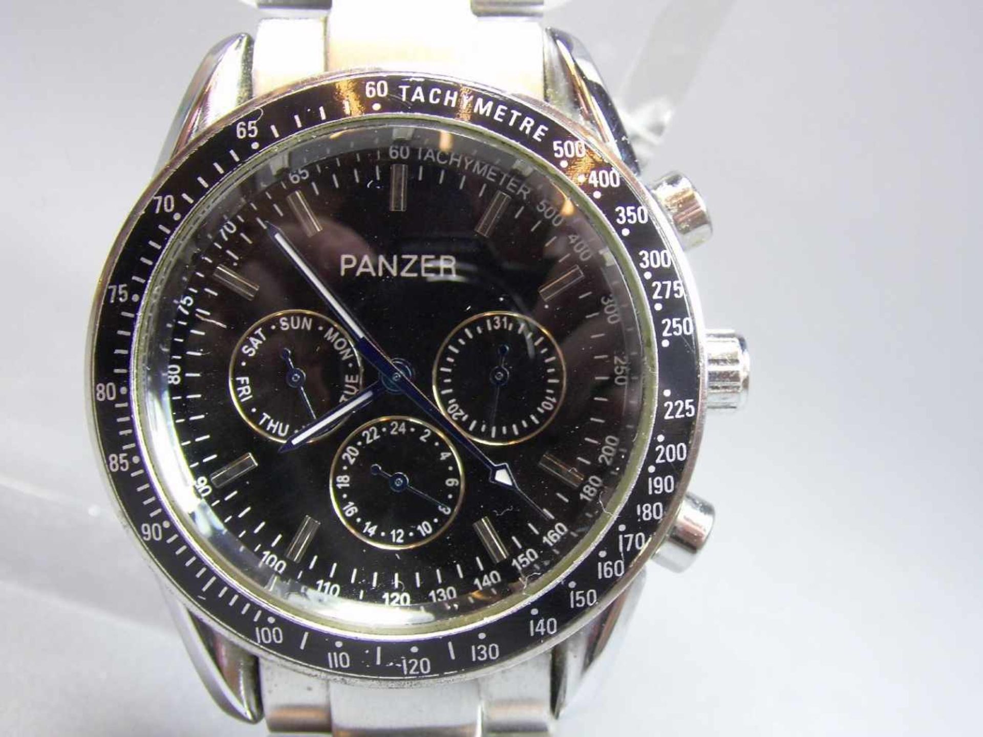 PANZER ARMBANDUHR / CHRONOGRAPH / wristwatch, Automatik-Uhr. Rundes Stahlgehäuse mit Gliederarmband. - Image 3 of 7