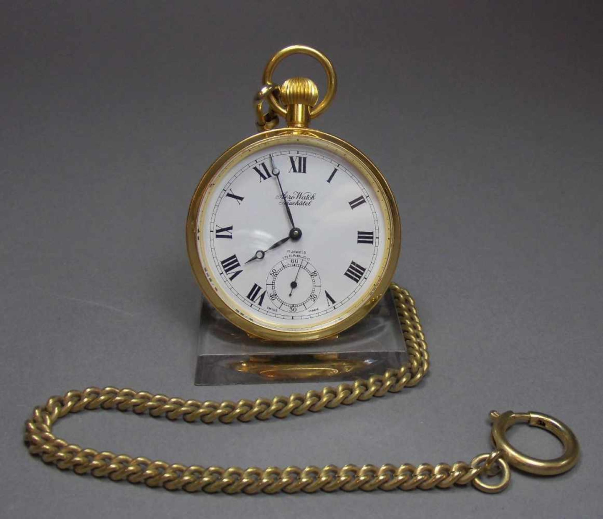 AERO NEUCHATEL TASCHENUHR / pocket watch, 2. H. 20. Jh., Schweiz, Handaufzug (Krone). Open Face -