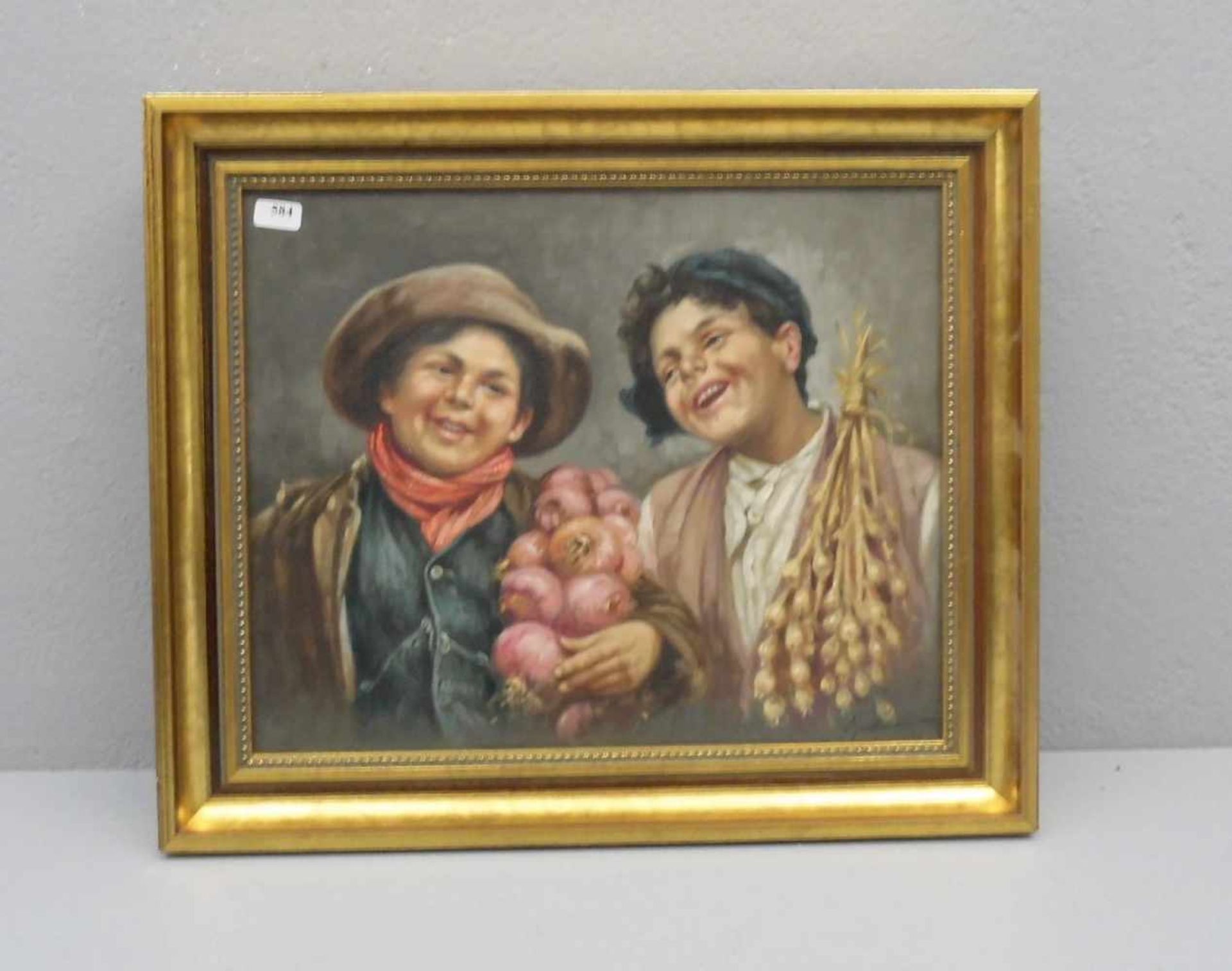 MARANTONIO, FILIPPO (Italien 1863-1937), kleines Gemälde / painting: "Zwei Jungen mit Zwiebel- und