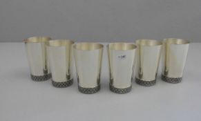 6 BECHER / cups , 20. Jh., versilbertes Metall, Manufaktur Lutz & Weiß GmbH / Pforzheim. Konische