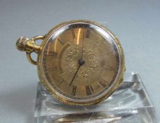 GOLDENE TASCHENUHR / pocket watch, wohl Amerika / USA, um 1900, Handaufzug (Krone und Drücker).