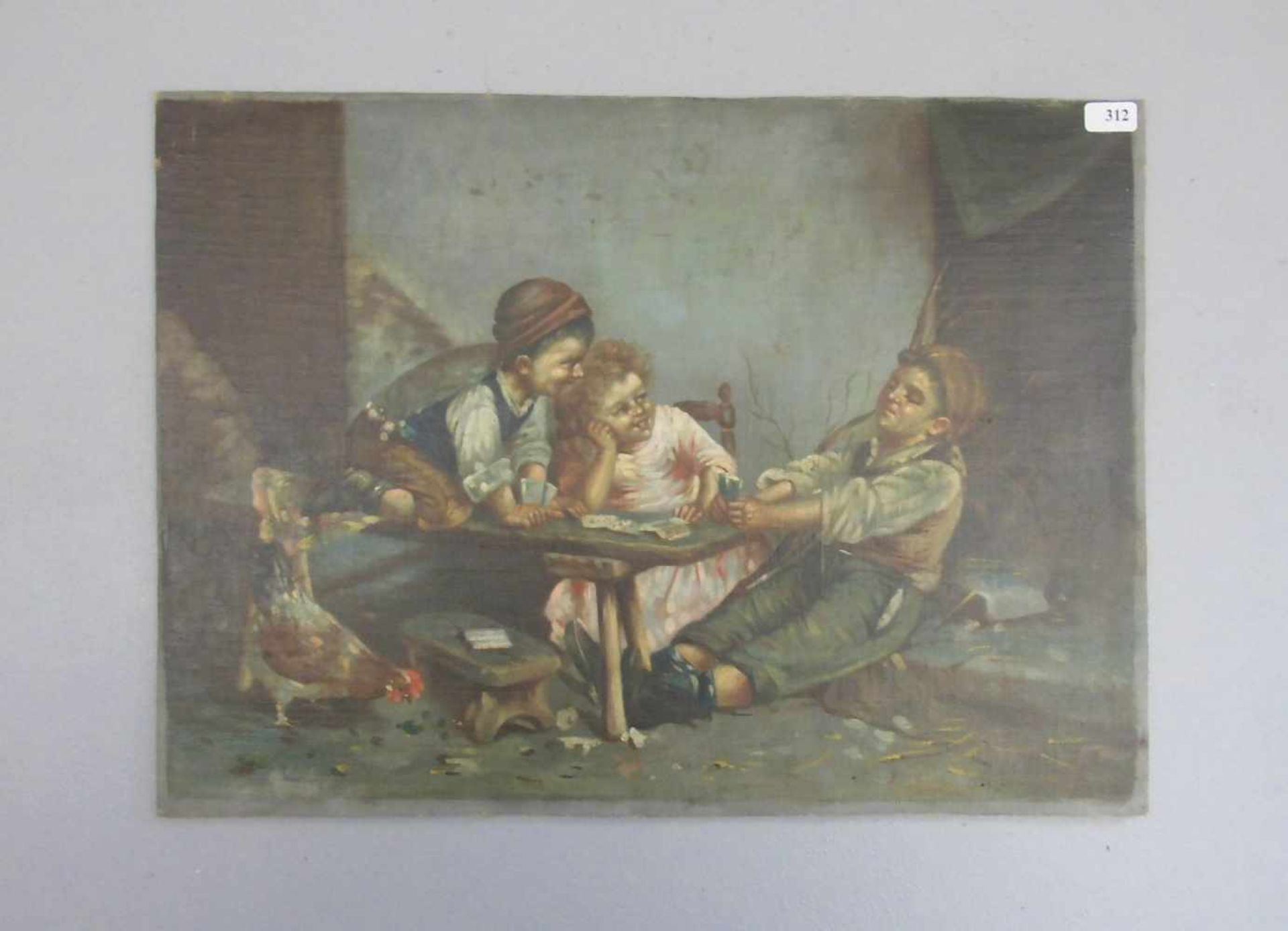 DE LUISE, ENRICO (Neapel 1840-1915), Gemälde / painting: "Kinder beim Kartenspiel", Öl auf