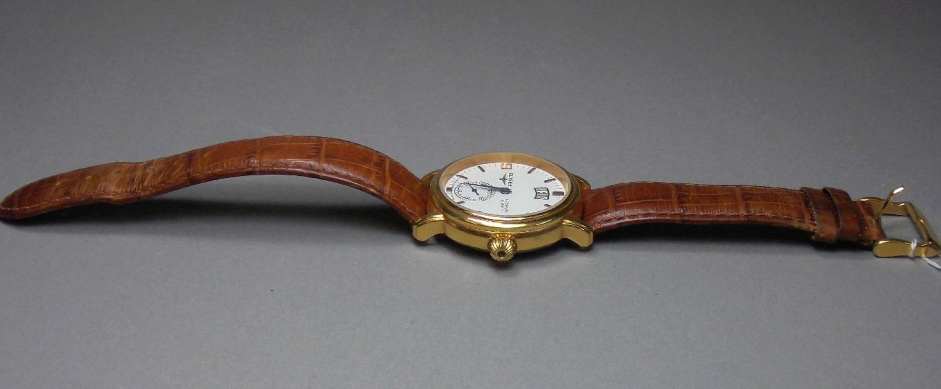 ARMBANDUHR / wristwatch, ELYSEE Uhren GmbH / Deutschland. Rundes goldfarbenes Edelstahlgehäuse mit - Image 5 of 7