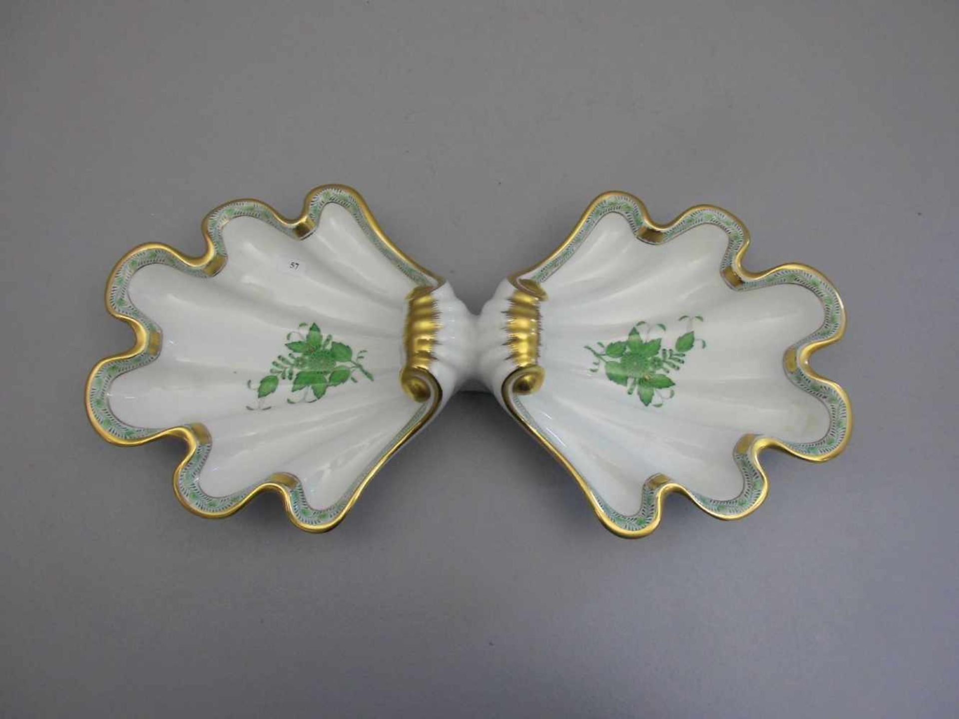 CABARET / ANBIETSCHALE in doppelter Muschelform, Porzellan, Manufaktur Herend / Ungarn. Grüne - Bild 2 aus 3