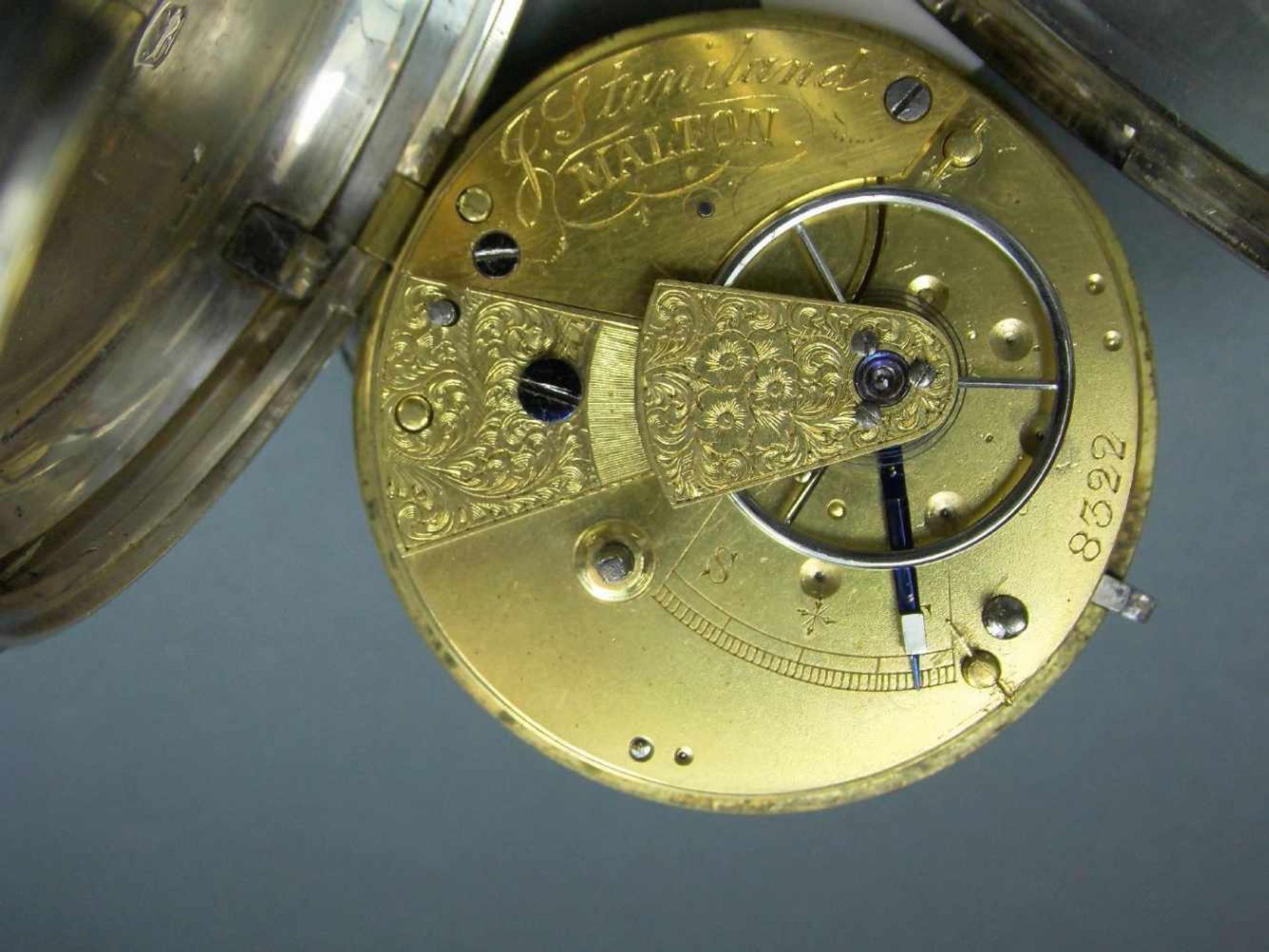 ENGLISCHE TASCHENUHR MIT SCHLÜSSELAUFZUG / SCHLÜSSELTASCHENUHR / open face pocket watch, - Image 8 of 9