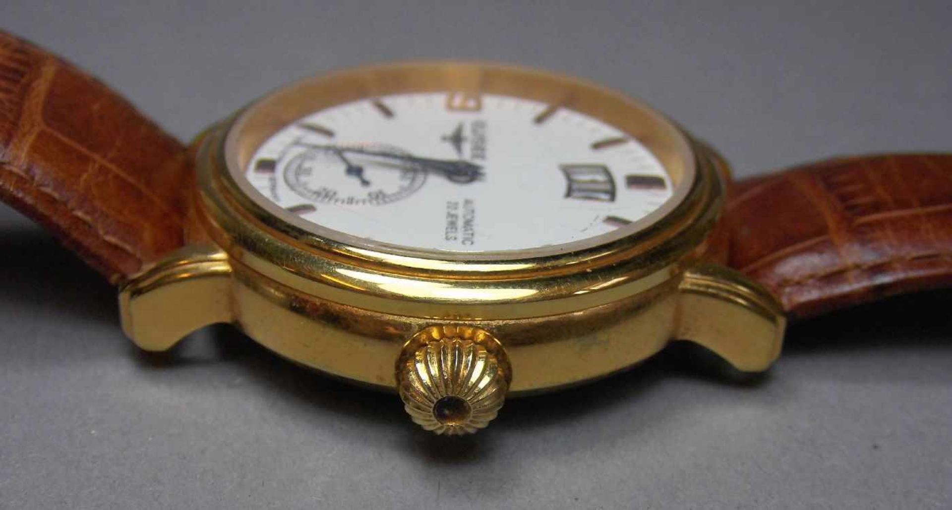 ARMBANDUHR / wristwatch, ELYSEE Uhren GmbH / Deutschland. Rundes goldfarbenes Edelstahlgehäuse mit - Image 4 of 7