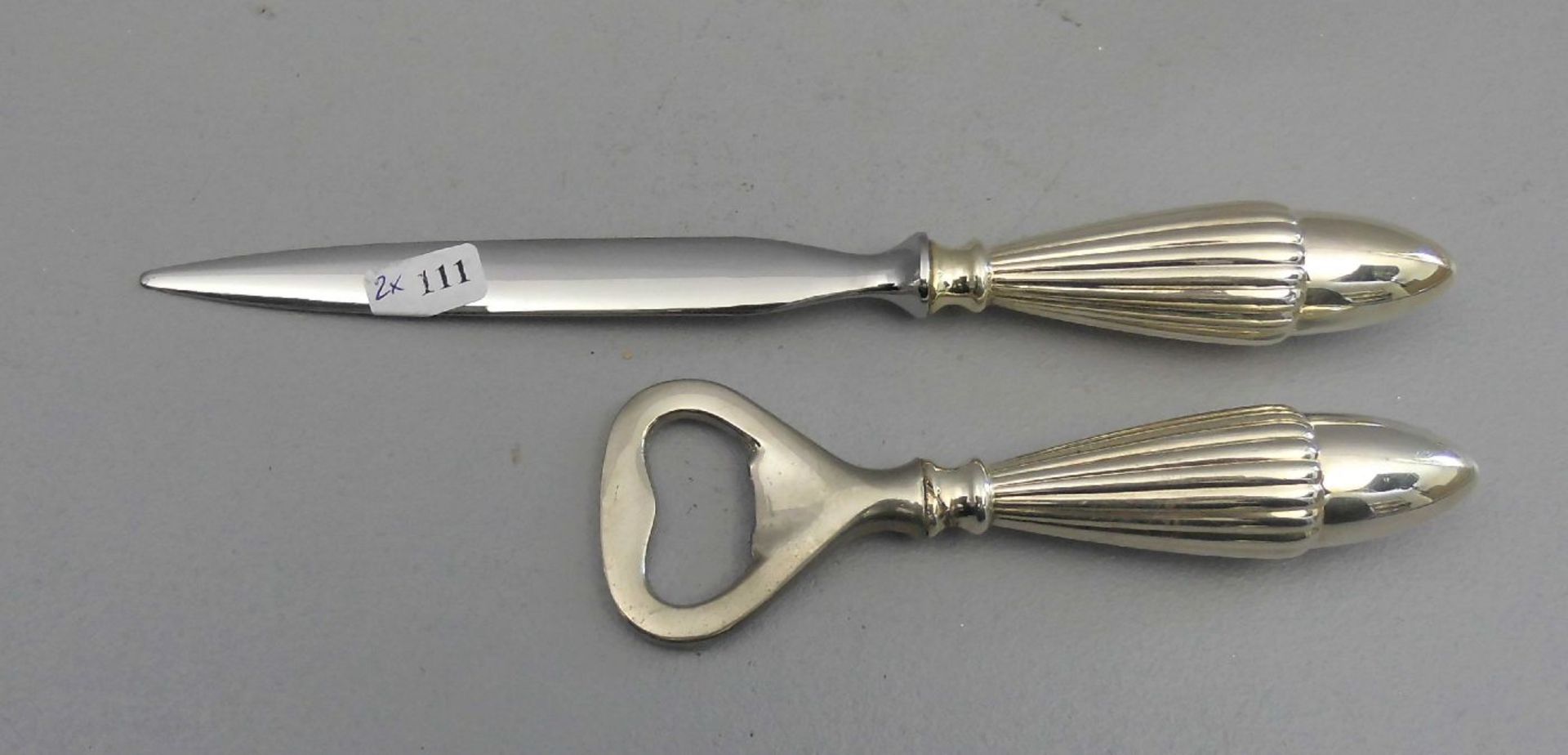 BRIEFÖFFNER UND FLASCHENÖFFNER / paperknife and bottle opener, deutsch, 835er Silber (insg. 109