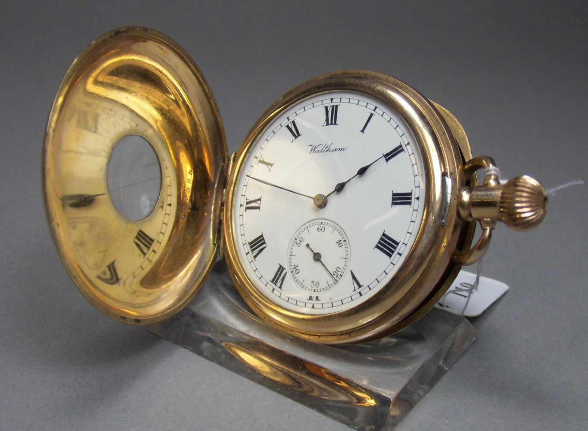 HALBSAVONETTE TASCHENUHR / half hunter, USA, 1. H. 20. Jh. , Manufaktur Waltham Watch & Co. - Image 3 of 8