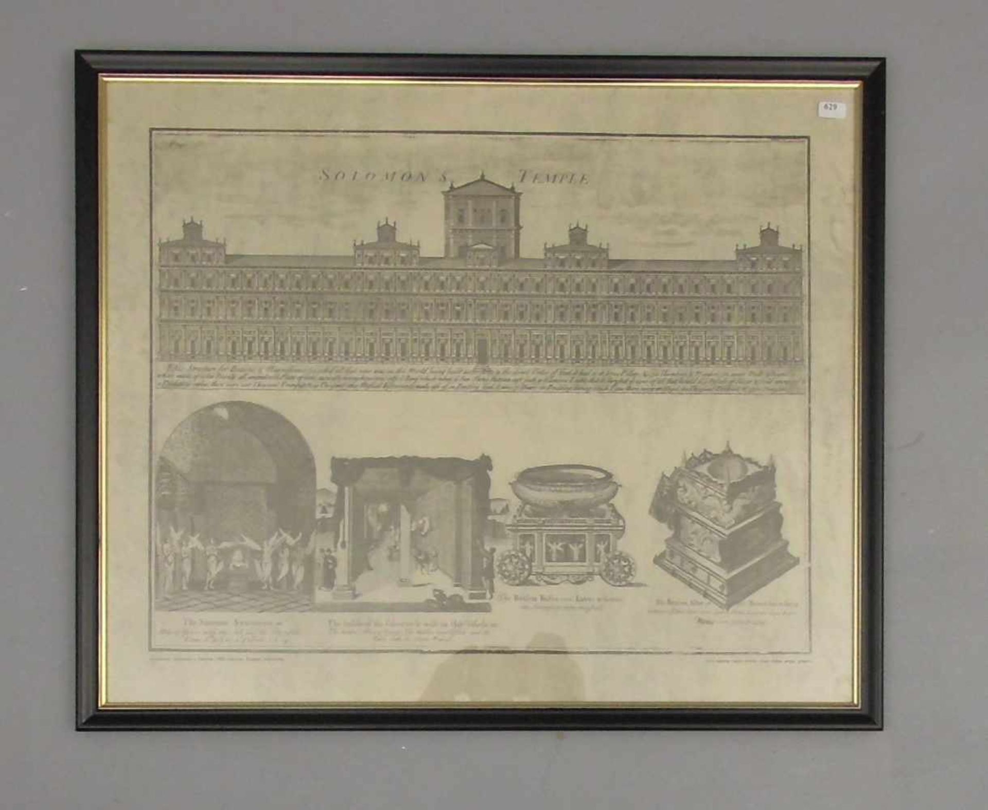 "DER TEMPEL SALOMONS", Serigraphie nach einem Kupferstich des 18. Jh.: "Solomon's Temple", hinter