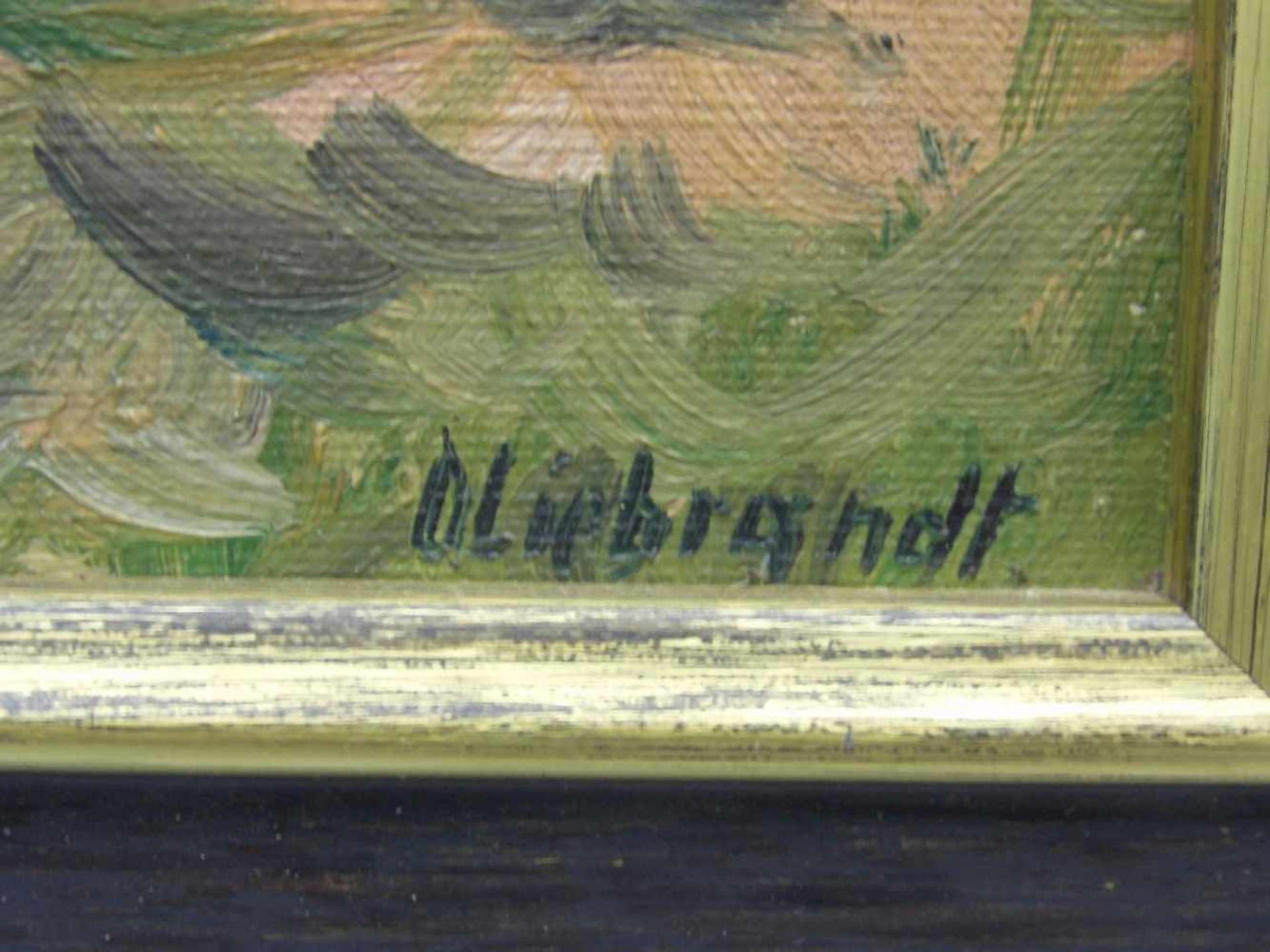 GEMÄLDE / painting: "Kühe am von Bäumen gesäumtem Flussufer", Öl auf Leinwand / oil on canvas, u. r. - Bild 2 aus 4