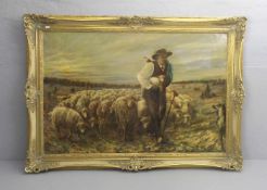 LAMBRECHT, M. (19./20. Jh.), Gemälde / painting: "Schäfer mit seiner Herde", Öl auf