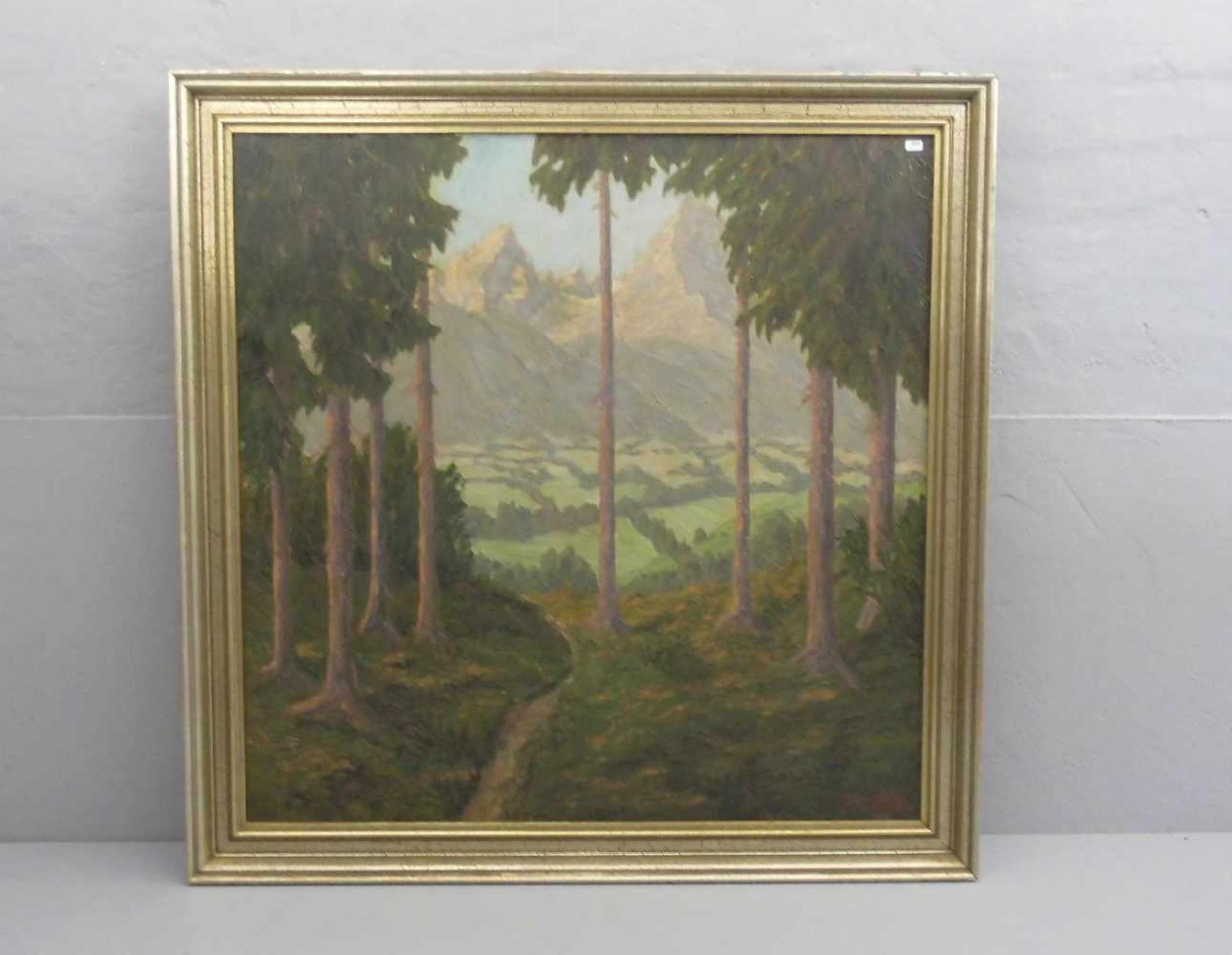 PRÖLS, HANS (München 1888-1969), Gemälde / painting: "Waldweg mit Blick auf den Watzmann", Öl auf