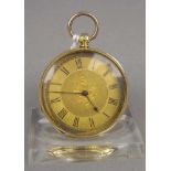 GOLDENE TASCHENUHR / HÄNGEUHR / open face pocket watch, um 1900, Schweiz, Schlüsselaufzug (ohne