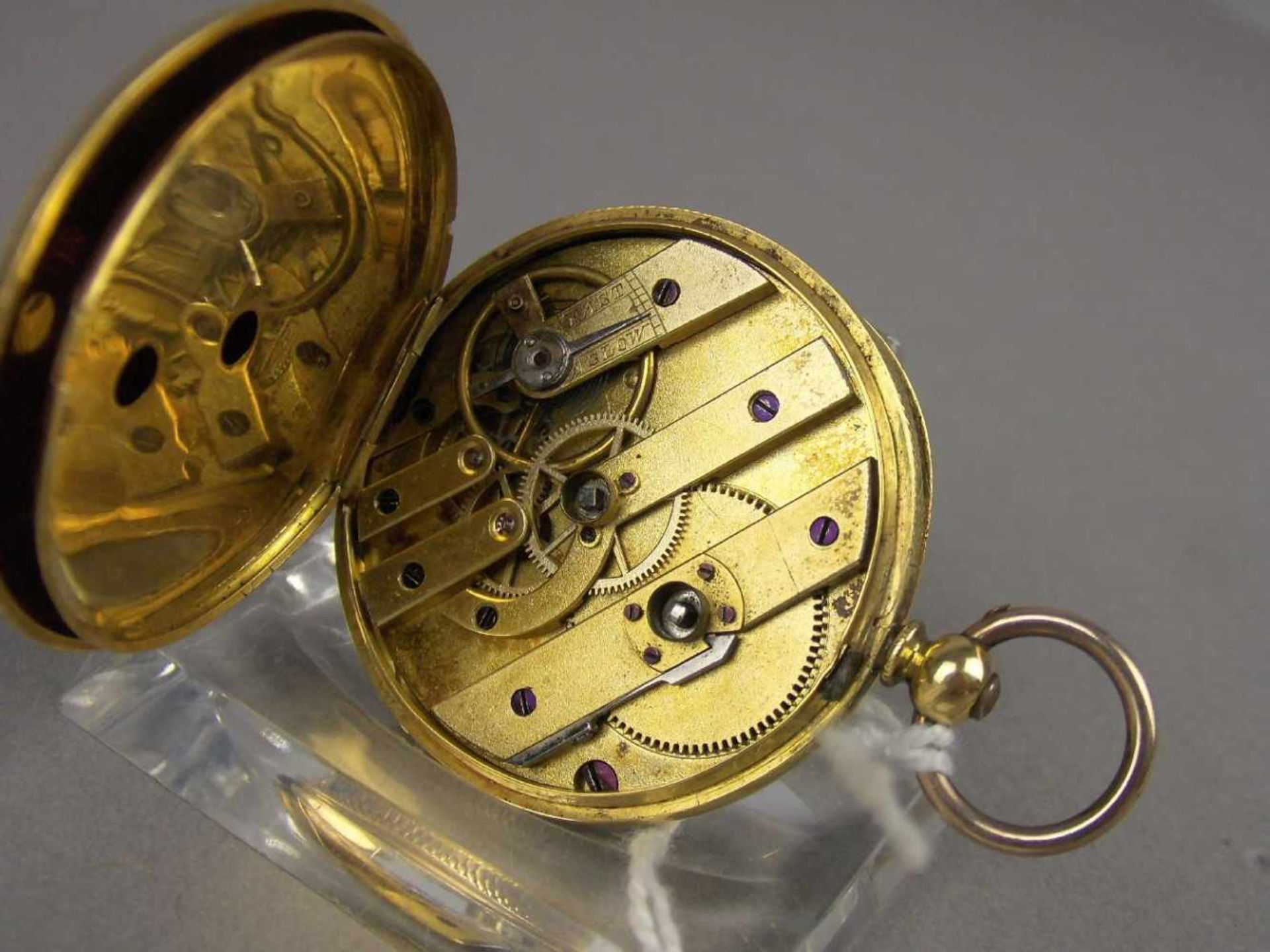 GOLDENE TASCHENUHR / HÄNGEUHR / open face pocket watch, um 1900, Schweiz, Schlüsselaufzug (ohne - Image 9 of 9