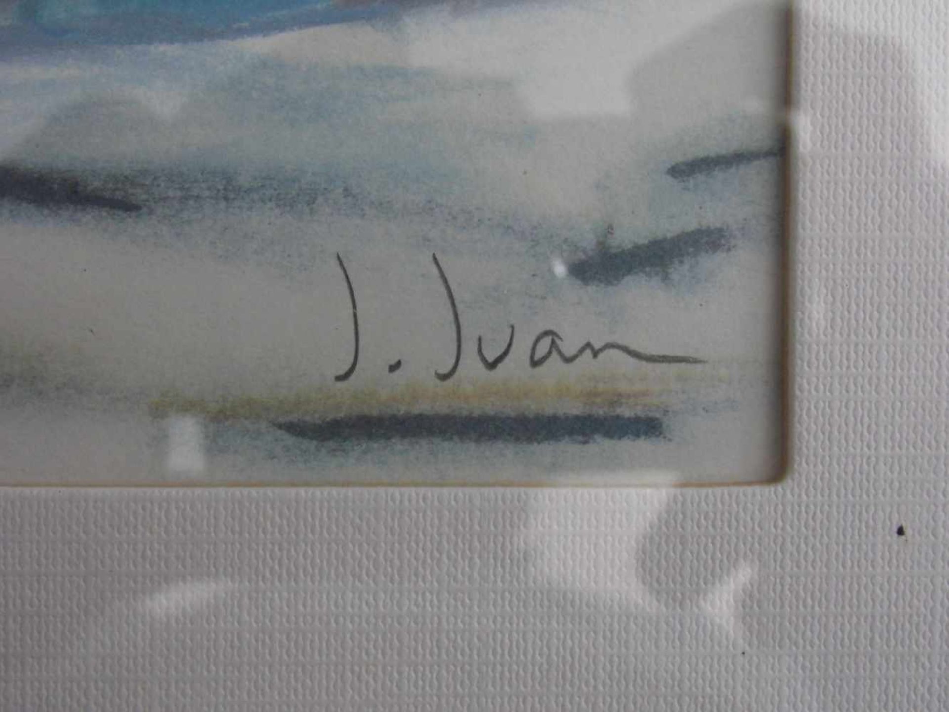 JUAN, J. (20. Jh.), Pastell: "Mediterrane Bucht mit skizzierendem Maler", u. r. mit Bleistift - Image 2 of 3