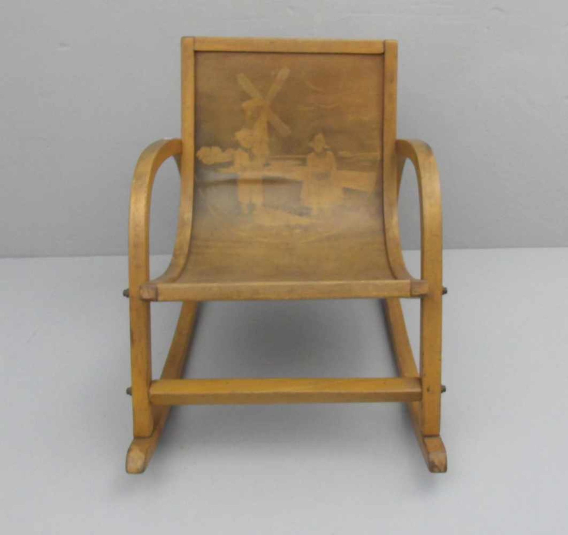 KINDER - SCHAUKELSTUHL / rocking chair for children, Niederlande, 1920er Jahre. Zargenrahmen aus
