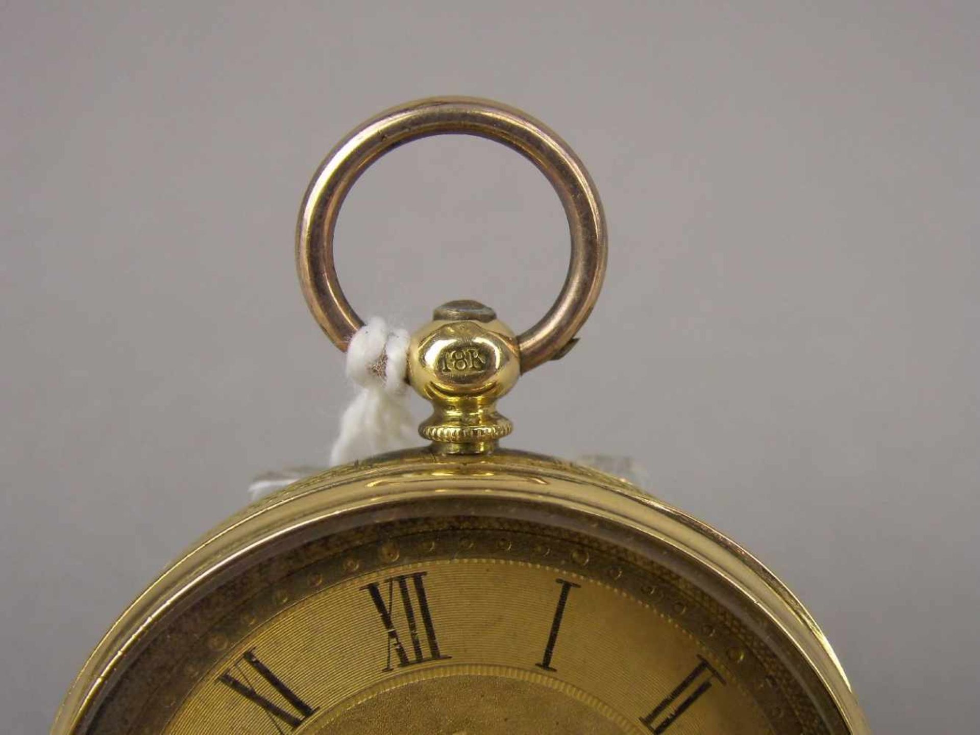 GOLDENE TASCHENUHR / HÄNGEUHR / open face pocket watch, um 1900, Schweiz, Schlüsselaufzug (ohne - Image 3 of 9