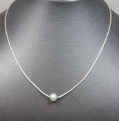 SILBERKETTE MIT GRAUER PERLE, (925er Silber), Schlangenkette mit beweglicher Perle, Meistermarke NY,