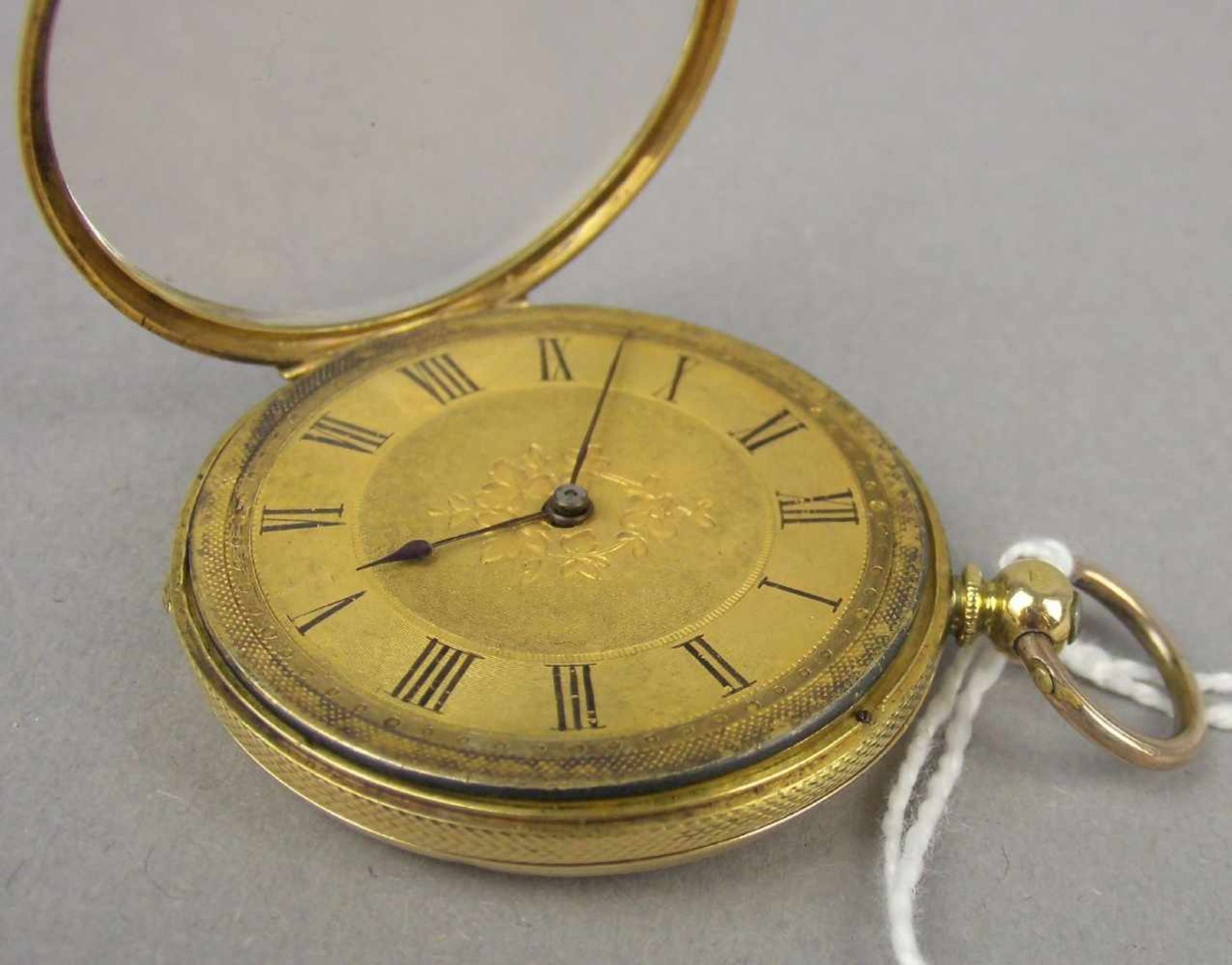 GOLDENE TASCHENUHR / HÄNGEUHR / open face pocket watch, um 1900, Schweiz, Schlüsselaufzug (ohne - Image 4 of 9