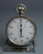 STOPPUHR / stopwatch, Schweiz, Firma Heuer, Edelstahlgehäuse mit Krone. Weiß-gelbes Zifferblatt