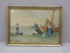 MÖNNICKES, A. (20 Jh.), Gemälde / painting: "Holländische Hafenszene", Öl auf Platte / Karton, u. l.