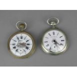 ZWEI EISENBAHNER-TASCHENUHREN / railway pocketwatches, 1. H. 20. Jh., Metallgehäuse, Handaufzug (