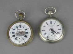 ZWEI EISENBAHNER-TASCHENUHREN / railway pocketwatches, 1. H. 20. Jh., Metallgehäuse, Handaufzug (