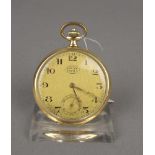 GOLDENE TASCHENUHR / open face pocket watch, um 1920, Handaufzug (Krone). Gelbgoldgehäuse, gepunzt