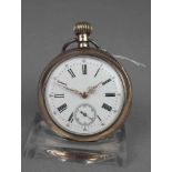 TASCHENUHR MIT GALLONNÈ-GEHÄUSE / pocket watch, Schweiz, Handaufzug (Drücker). Silbergehäuse im