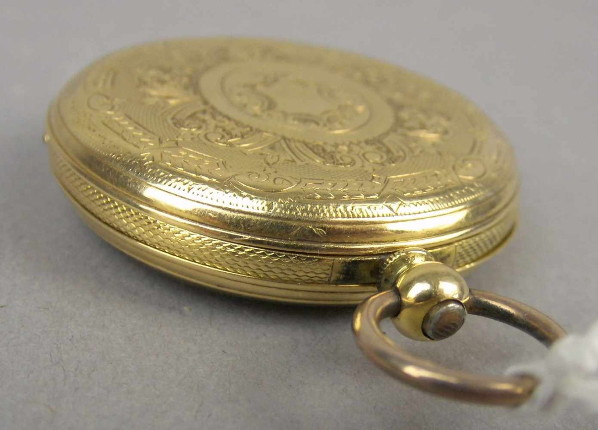 GOLDENE TASCHENUHR / HÄNGEUHR / open face pocket watch, um 1900, Schweiz, Schlüsselaufzug (ohne - Image 5 of 9