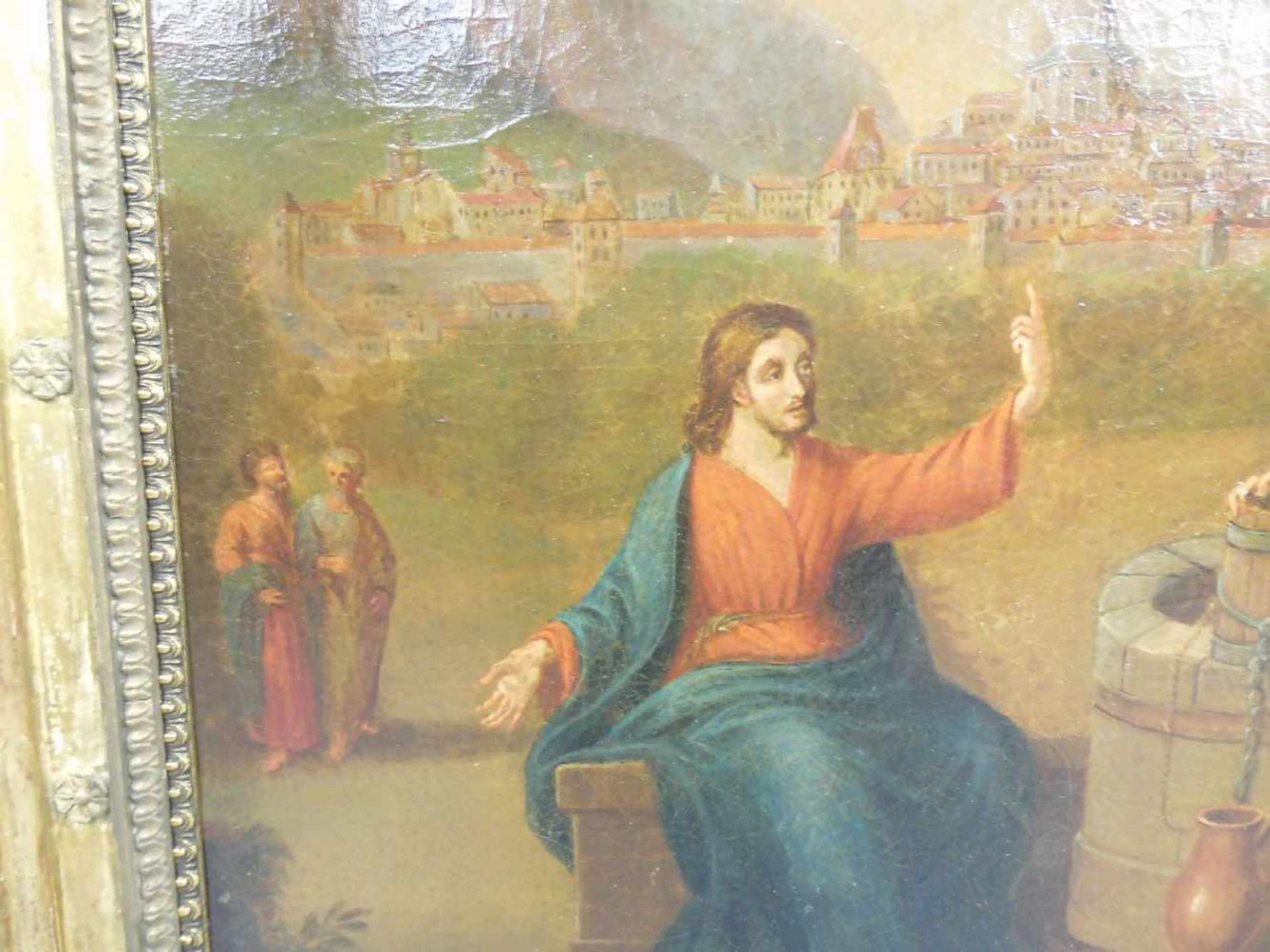 ANONYMUS (Maler des 19. Jh.), Gemälde: "Christus und die Samariterin am Jakobsbrunnen", Öl auf - Image 5 of 7
