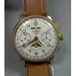 VERGOLDETE VINTAGE ARMBADUHR / CHRONOGRAPH MIT VOLLKALENDER / wristwatch, Handaufzug, Manufaktur