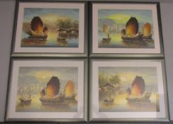 ANONYMUS (chinesischer Maler des 20./21. Jh.): Konvolut von 4 Gemälden: "Dschunken vor