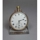 GOLDENE TASCHENUHR / open face pocket watch, um 1925, Handaufzug (Krone). Schlichtes Goldgehäuse,