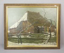 SCHMIZ-SONS, O. (19. / 20. Jh.), Gemälde / painting: "Bauernhaus im Schnee", Öl auf Leinwand, u.