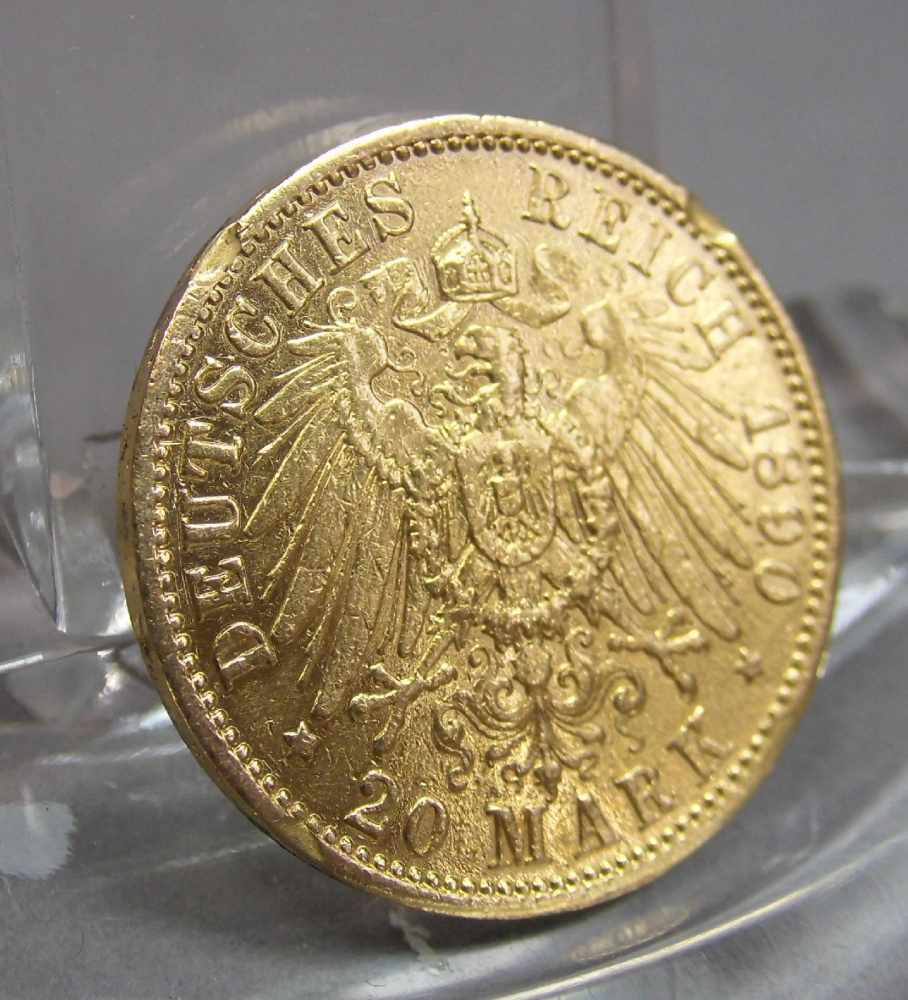 GOLDMÜNZE: DEUTSCHES REICH - 20 MARK, 1890, 7,92 Gramm, 900er Gold. Münze bez. "Deutsches Reich 1890 - Image 3 of 3