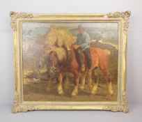 STRAHN, PETER JOSEF (Düren 1904-1997 Düsseldorf), Gemälde / painting: "Bauer mit seinen Pferden", Öl