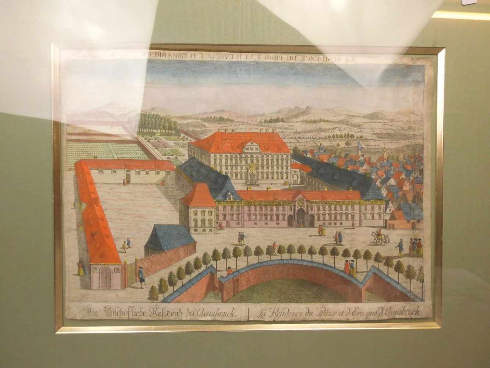 GUCKKASTENBILD "Die Bischöfliche Residenz zu Osnabrück", kolorierter Kupferstich / copper engraving, - Image 2 of 2