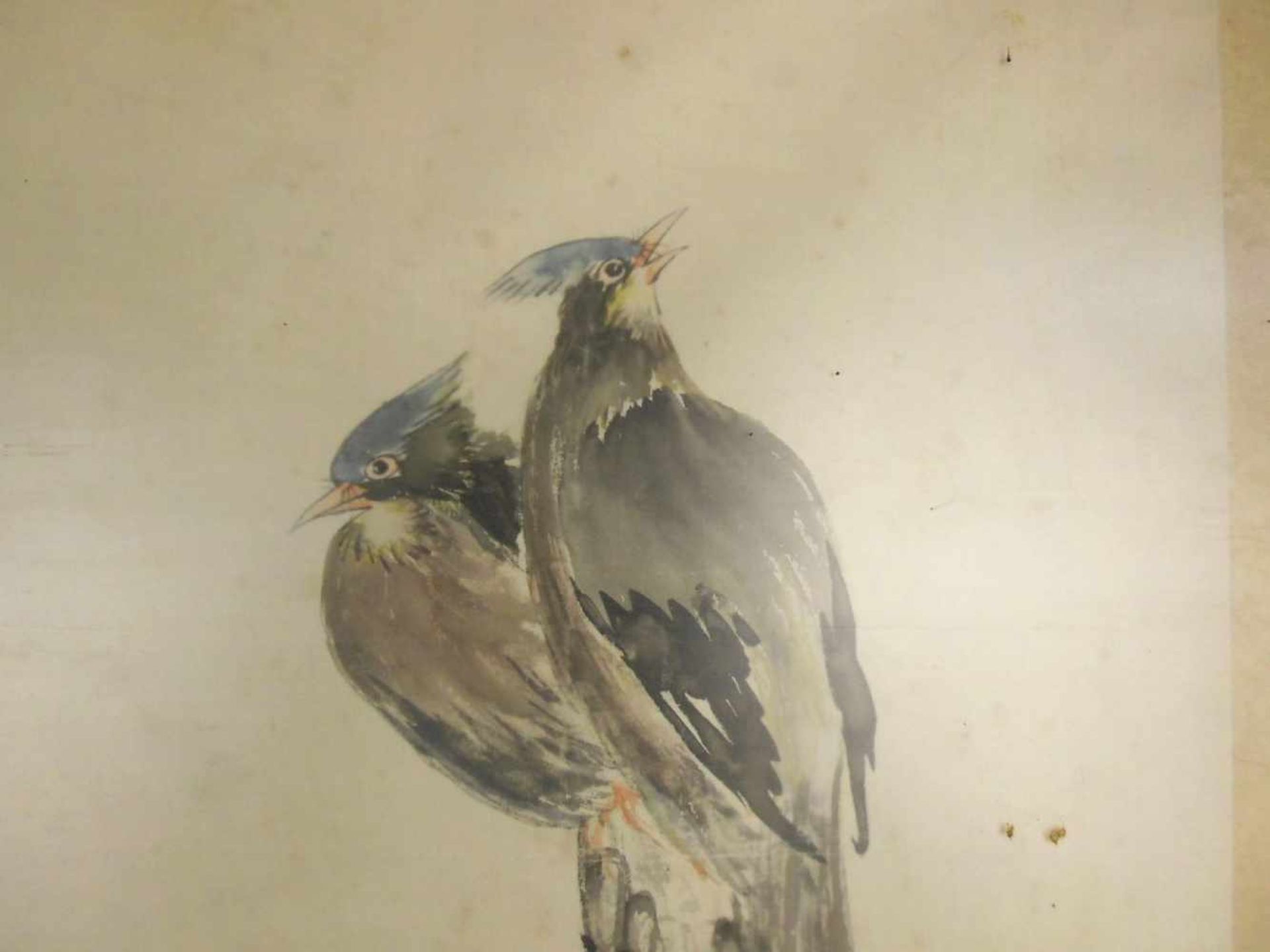 CHINESISCHES SEIDENBILD: "Haubenvögel auf einer Kiefer sitzend", Tusche und Aquarell in - Bild 3 aus 5