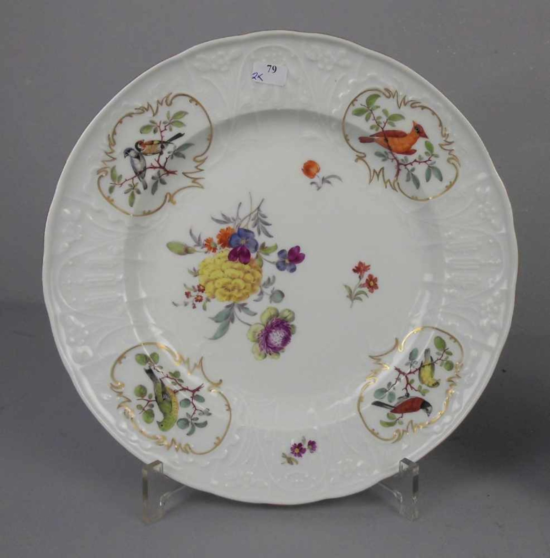 PAAR TELLER, Porzellan, Manufaktur Meissen, unterglasurblaue Knaufschwertermarke, Marke 1814-1860 ( - Image 2 of 7