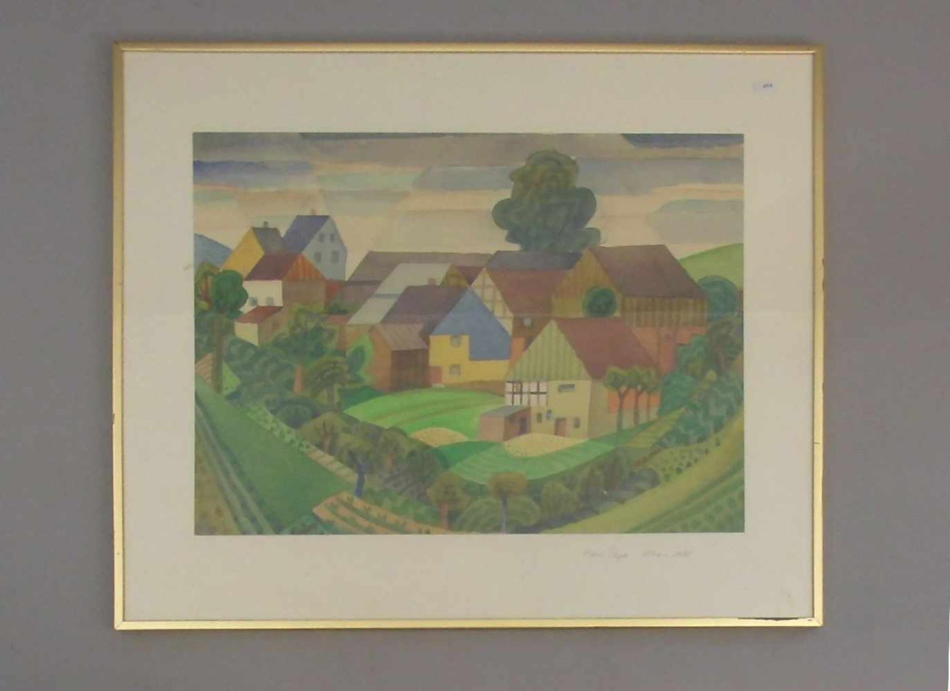 PAPE, HANS (Hamburg 1894-1970 Münster), Aquarell: "Von Feldern umgebenes Dorf", u. l. ligiert