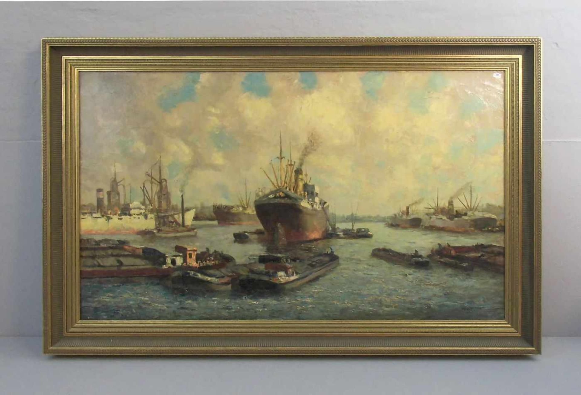 W. v. VELZEN (niederländischer Maler des 19./20. Jh.), Gemälde / painting: "Hafenszene Rotterdam",