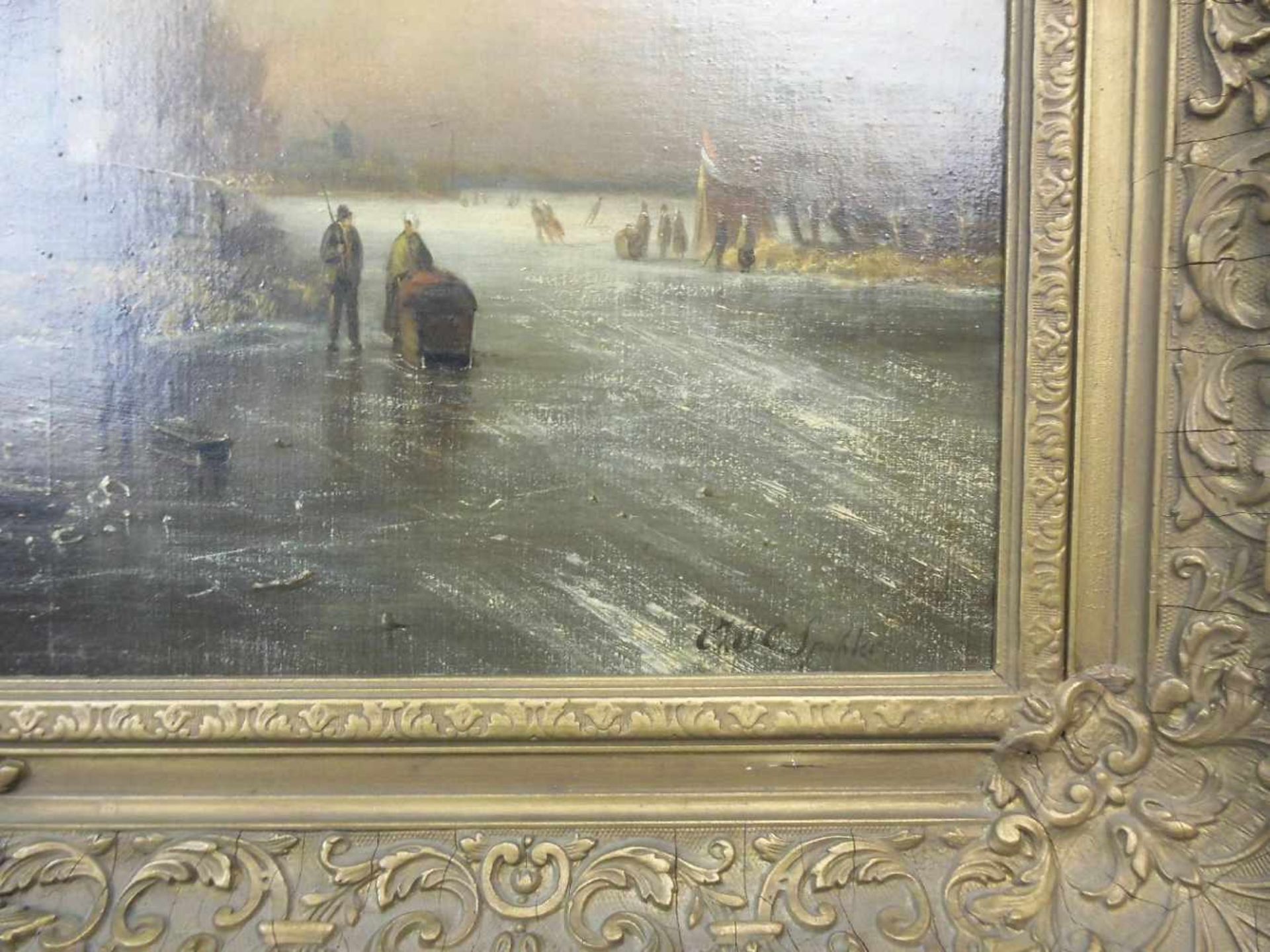SPOHLER, JACOB JAN CONRAD (Amsterdam 1837-1922 ebd.), Gemälde / painting: "Winterlandschaft mit - Image 3 of 6