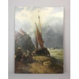 OEHME, ERNST ERWIN (Dresden 1831-1907 ebd.), Gemälde / painting: "Anlandendes Fischerboot vor