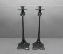 PAAR JUGENDSTIL LEUCHTER / art nouveau candle stands, Eisen, durchbrochen gearbeitet und wohl