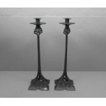 PAAR JUGENDSTIL LEUCHTER / art nouveau candle stands, Eisen, durchbrochen gearbeitet und wohl