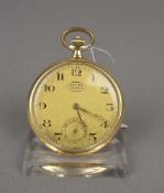 GOLDENE TASCHENUHR / open face pocket watch, um 1920, Handaufzug (Krone). Gelbgoldgehäuse, gepunzt