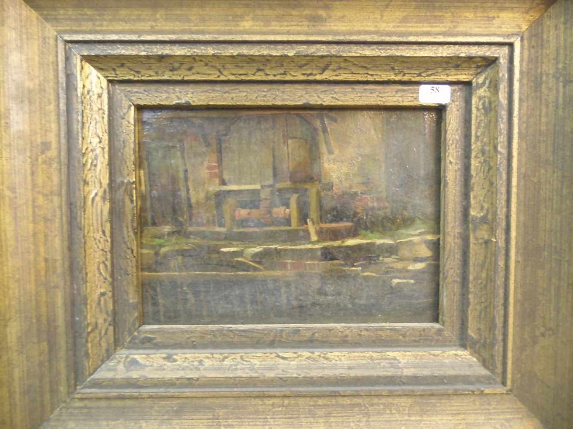 MALER DES 19./20. Jh., Gemälde / painting: "Mühle / Sägemühle", Öl auf Hartfaserplatte / oil on - Bild 2 aus 3