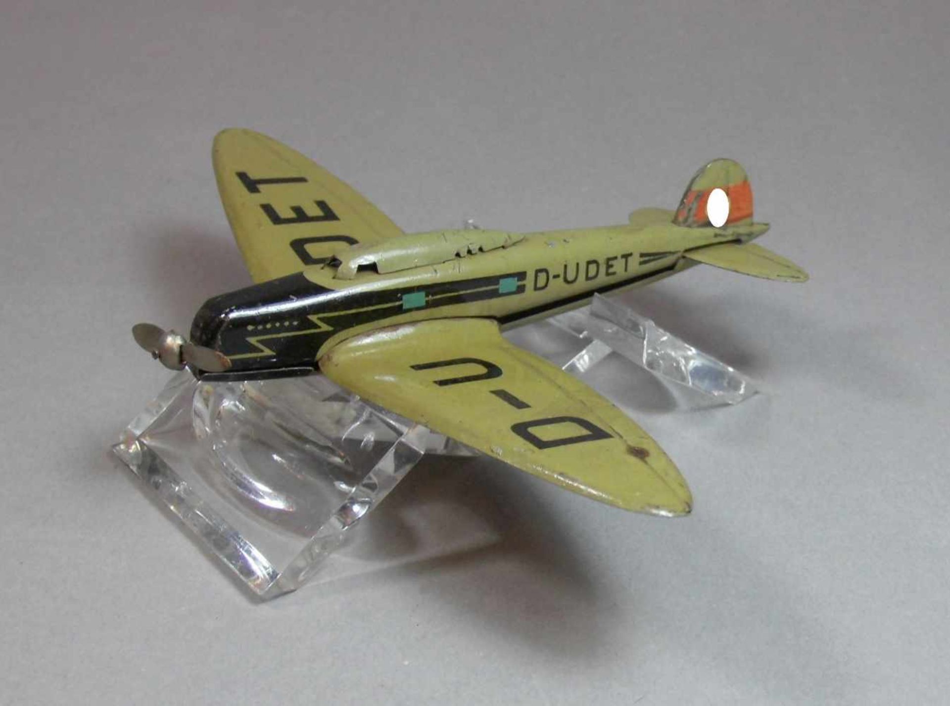 BLECHSPIELZEUG : FLUGZEUG / PROPELLERFLUGZEUG / MILITÄRSPIELZEUG / tin toy, 1. H. 20. Jh.,