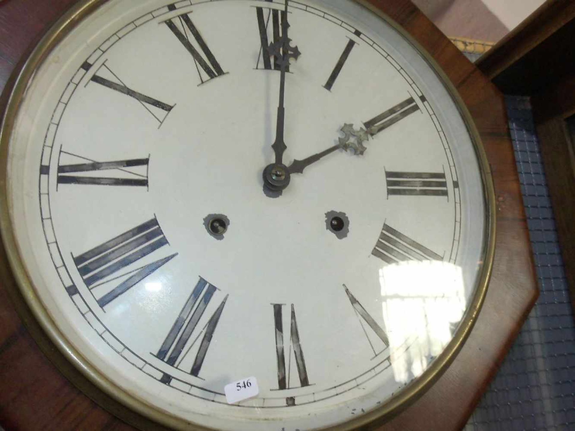 OFFICE CLOCK, auf Klebeetikett bezeichnet „Waterbury Clock Co. / Manufacturers of Eight-Day and - Image 3 of 4